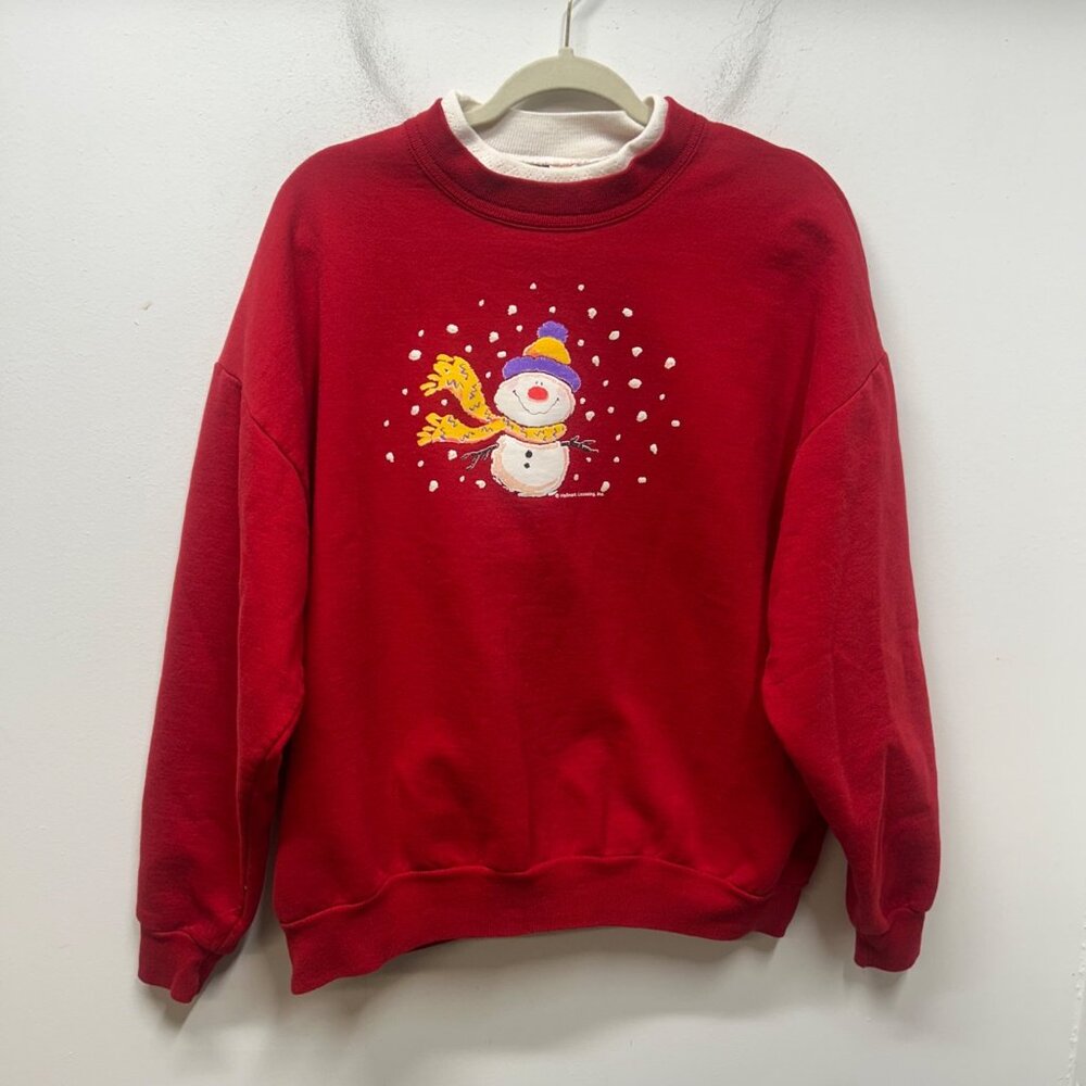 Vintage Morning Sun Red Snowman Sweatshirt XL 50/50 Cotton Polyester
